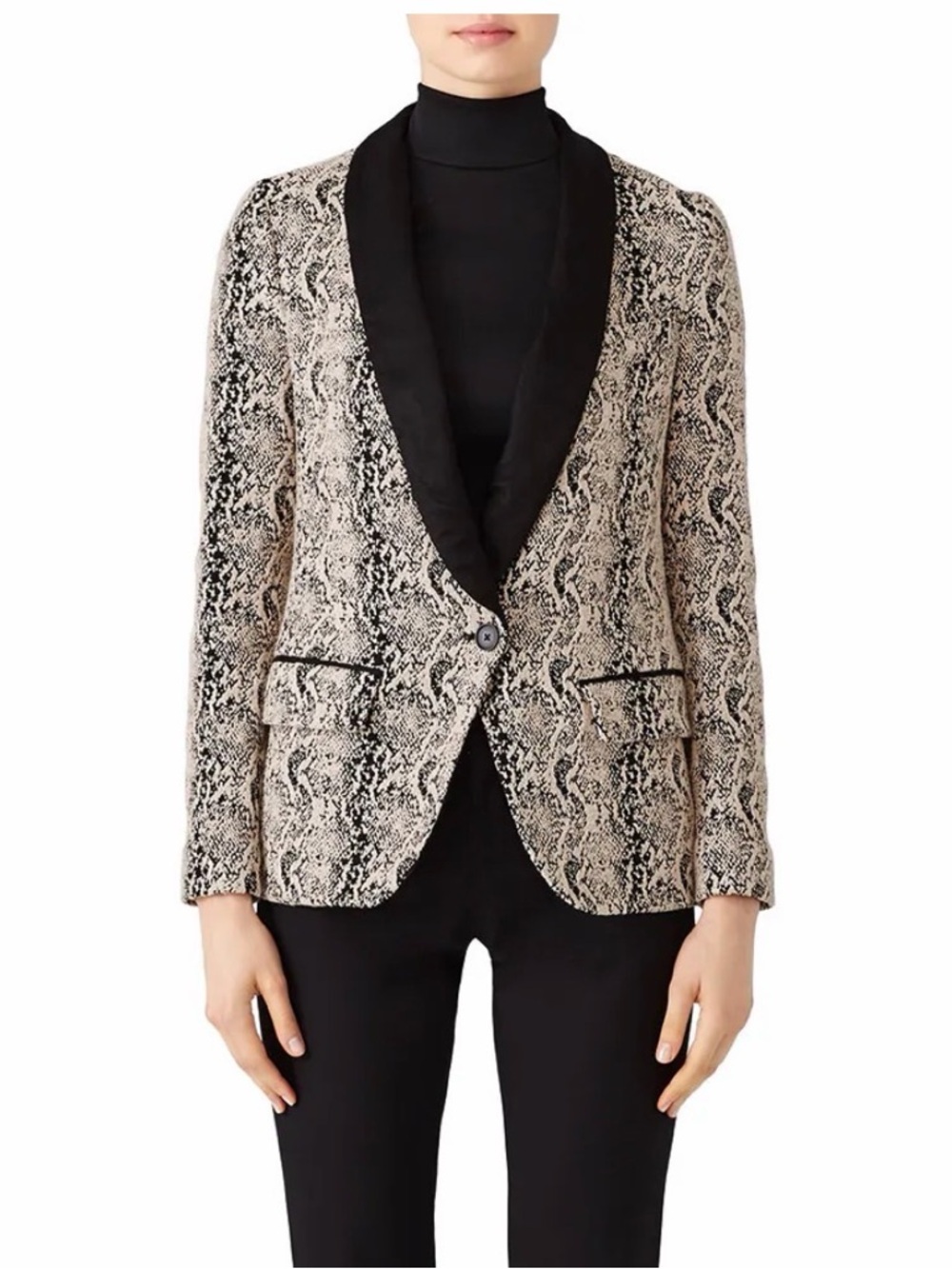 Free People Snake-Print Blazer with Black Shawl Collar